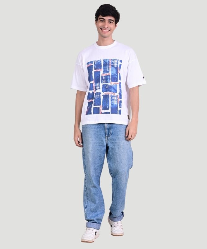 Men's White Shivaji Graphic Print Half Sleeves Oversized Fit T-Shirt