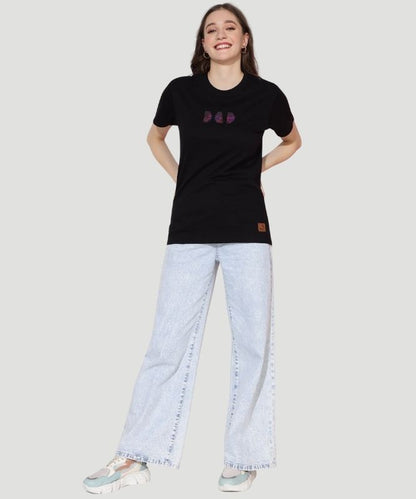 Women's Black Solid Half Sleeves Regular Fit T-Shirt